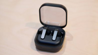 The Samsung Galaxy Buds 4 Pro pictured in their charging case with the lid open, from above