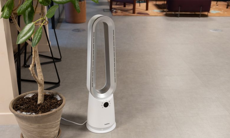 The Beldray 2-in-1 Bladeless Fan on the floor of an office