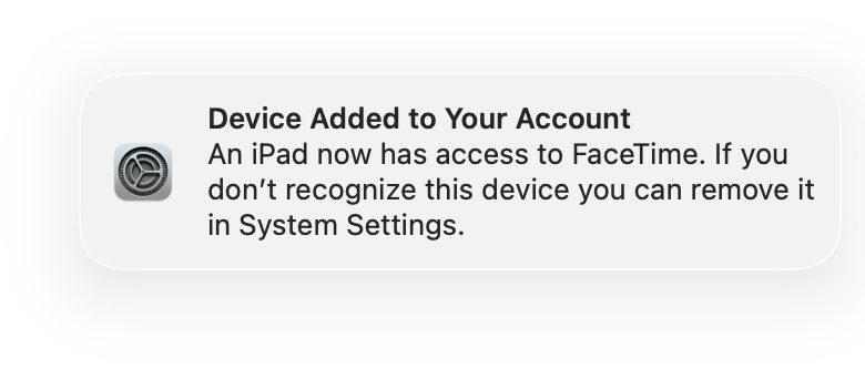 Device added to your account alert message