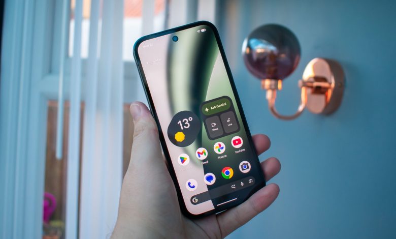 Google Pixel 10a front view, display on