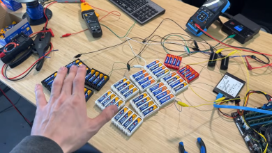 Image of AA batteries powering a PC.