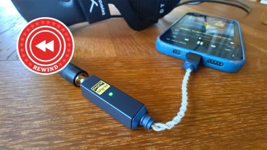 iFi mobile DAC on table with Rewind logo