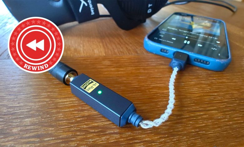 iFi mobile DAC on table with Rewind logo