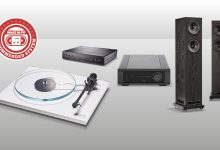 Rega Planar 3, Rega Brio Mk7, Arcam CD5 and Fyne F501E floorstanders on grey background