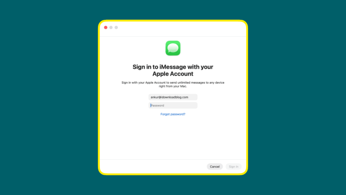 Signing into Messages on Mac