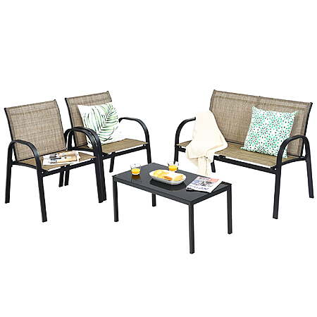 4-Piece Costway Patio Furniture Set w/ Glass Coffee Table (Brown)

