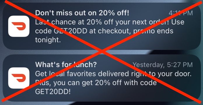 Turn off unsolicited DoorDash promo and marketing notifications