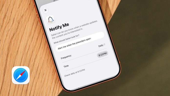 Safari Notify Me feature on iPhone in iOS 27