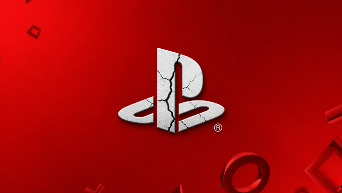 Cracked PlayStation logo on a red background, symbolizing the end of physical PlayStation game discs and the industry's shift toward digital gaming.